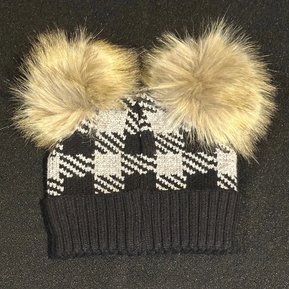 Plaid Knit Pom-Pom Beanie for Kids
